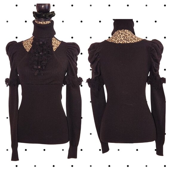 Stunning black sweater with neck cuff and ruffled details - Picture 1 of 5